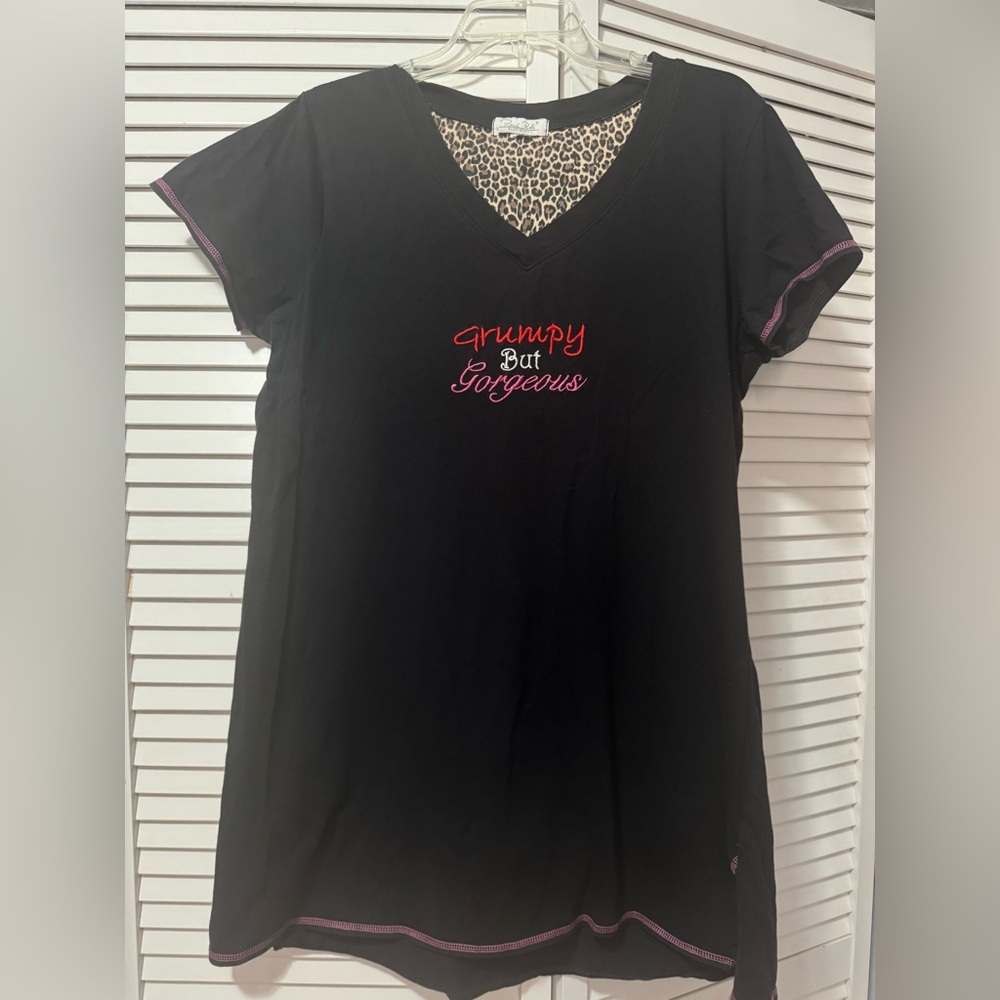 Rene Rofe 100% Cotton Short Black Sleep Gown "Grumpy But Gorgeous" L